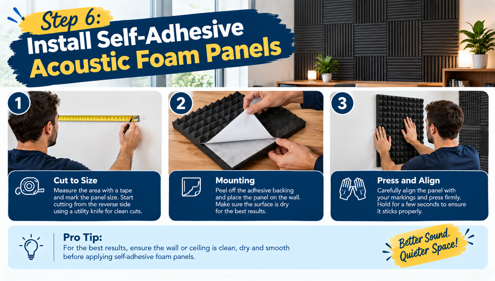 how to install acoustic foam panels on ceiling
