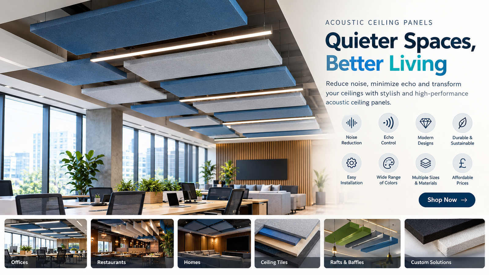 acoustic ceiling panels for home, office and apartment soundproofing