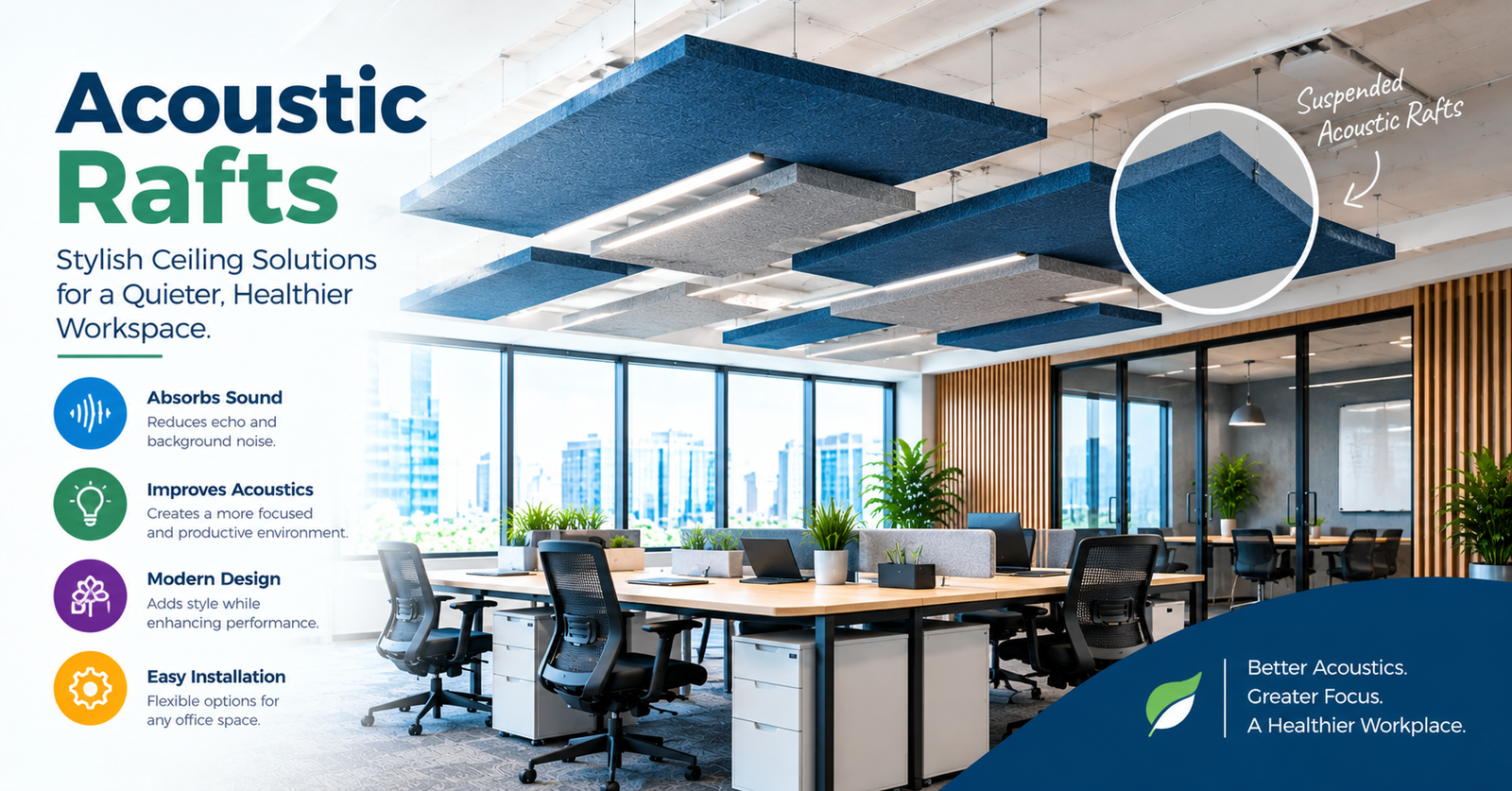 acoustic rafts for ceiling noise reduction