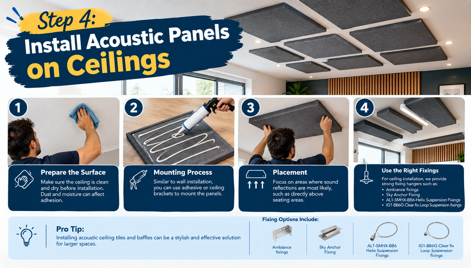 how to install acoustic panels on ceiling