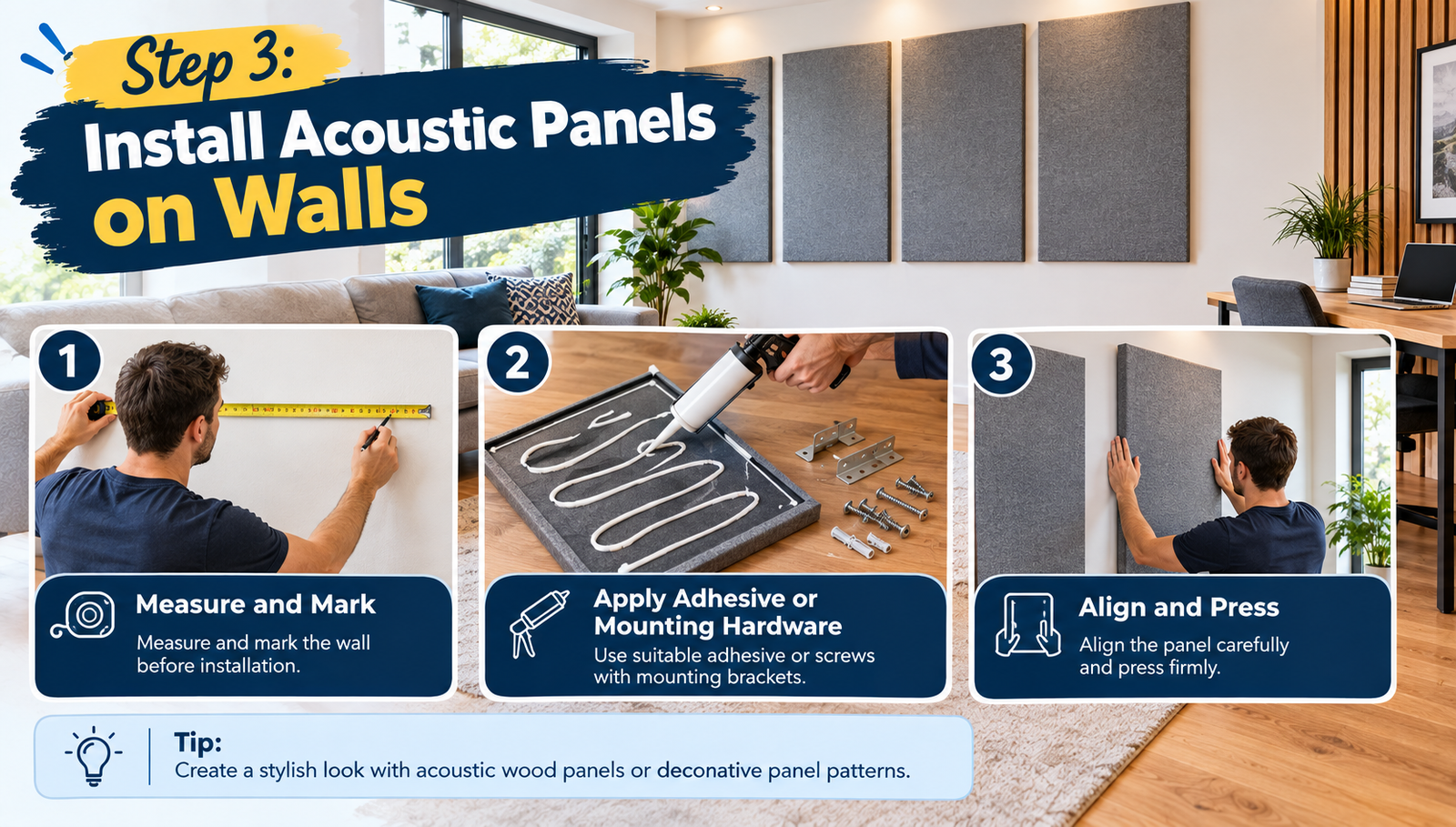 best way to install acoustic panels on wall
